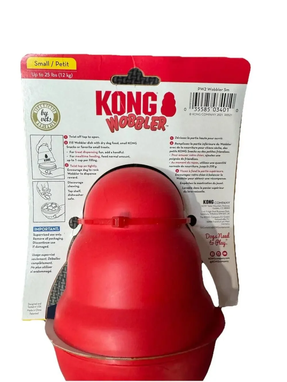 (RGB4) KONG Wobbler Small Dog Treat Dispenser Food Puzzle Toy Chew Interactive